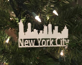 New York City Skyline Tree Ornament - Plastic (White) (Laser Cut Acrylic)