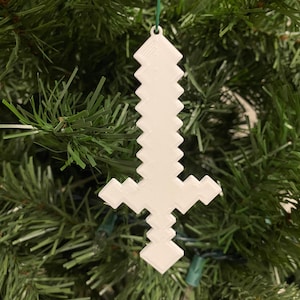 Pixelated SwordOrnament - Plastic (White) (Laser Cut Acrylic)