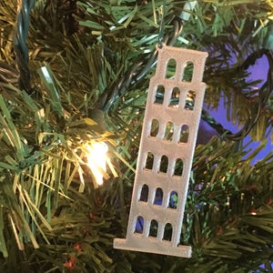 Leaning Tower of Pisa Shape Tree Ornament - Plastic (Gray) (Laser Cut Acrylic)