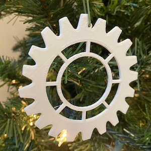 Gear 108 Ornament - Plastic (White) (Laser Cut Acrylic)