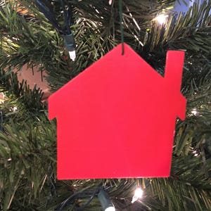 House Shape Tree Ornament - Plastic (Red) (Laser Cut Acrylic)
