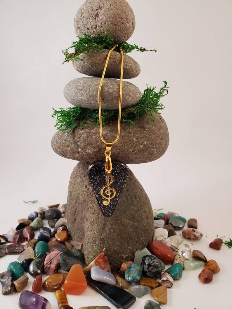 Treble Love music note black heart gold jewelry pendant resin necklace unique glitter stylish charm gift easter