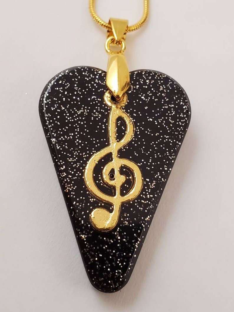 Treble Love music note black heart gold jewelry pendant resin necklace unique glitter stylish charm gift easter