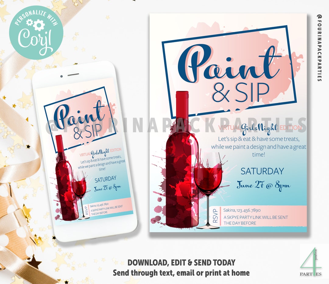 Paint & Sip Virtual Girls Night Invitation Etsy
