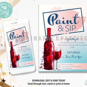 Paint & Sip Virtual Girls Night Invitation