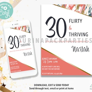 Thirty, Flirty & Thriving Virtual Birthday Party Invitation