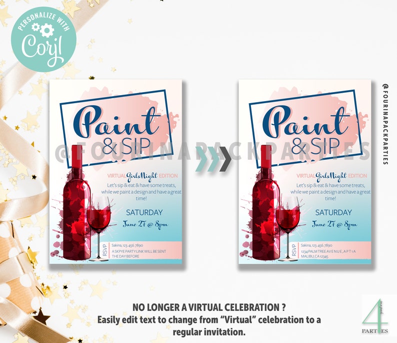 Paint & Sip Virtual Girls Night Invitation Etsy