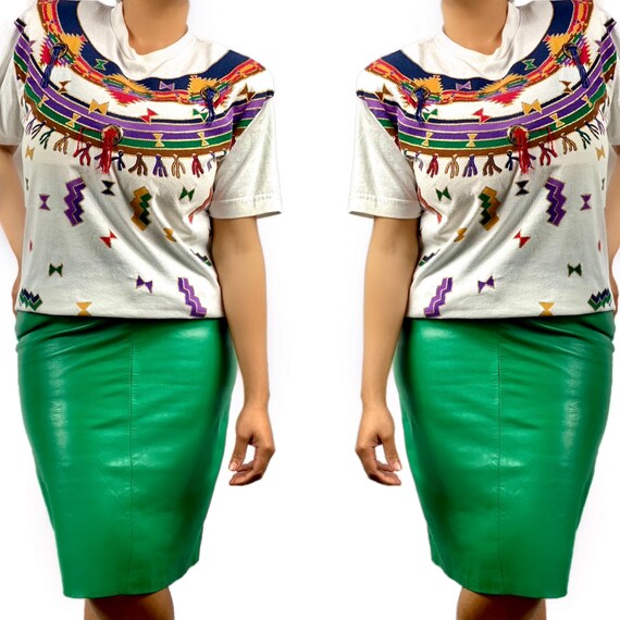 Vintage 80s Green leather skirt