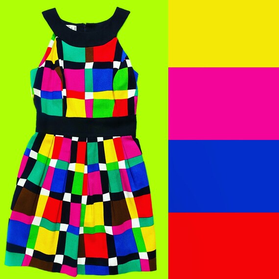 Vintage colorful color block 80s dress size 4