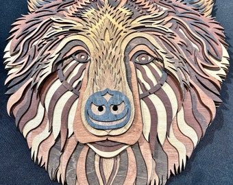 Wall Decoration Bear Head Fierce Layer Wood Art Mandala 3D Art Home Decor