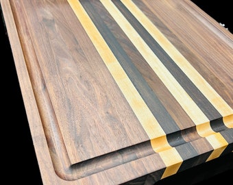 Stunning Beautiful Cutting Board Stripe Multi Wood with Juice Groove Butcher Block Edge Grain
