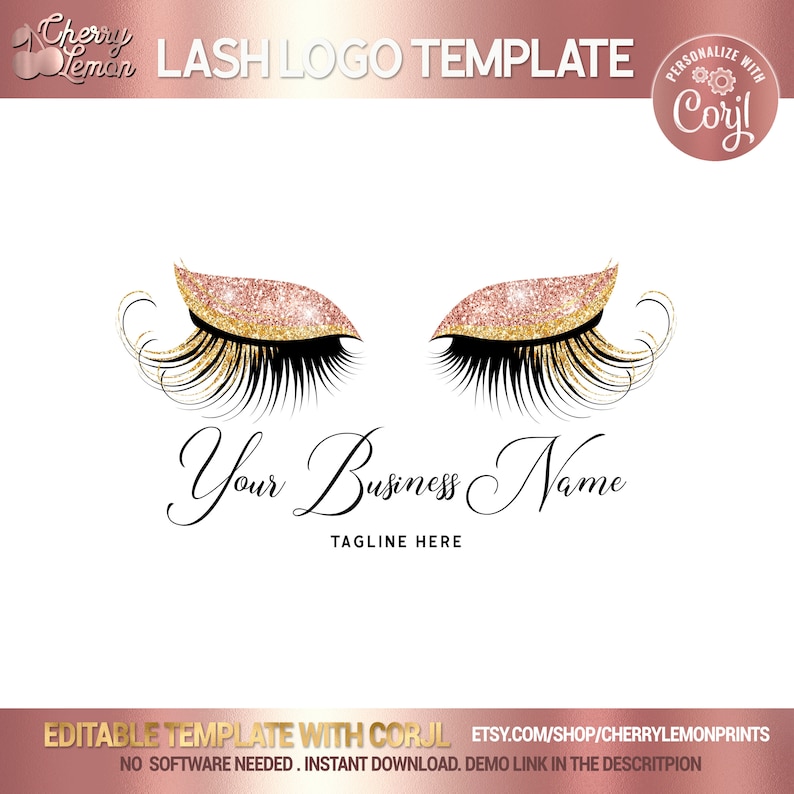LASH LOGO DESIGN Lash Logo Eyelash Logo Glitter Eyelash Etsy