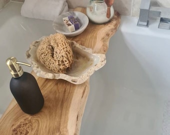 Double Live Edge Solid Characterful-Pippy Oak- wood Bath Caddy - Bath Tray -Bath Board - Bath Bridge - Bathroom Accessories- Bathtub Tray