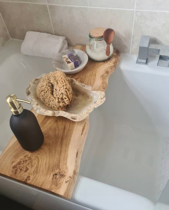 Double Live Edge Solid Characterful pippy Oak Wood Bath Caddy Bath