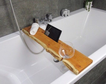 Live Edge Solid Yew Bath Caddy Bespoke Rustic Bath Board, Bath Tray, Bathroom shelf, Tablet Holder for Bath, bathtub caddy, wooden bath tray