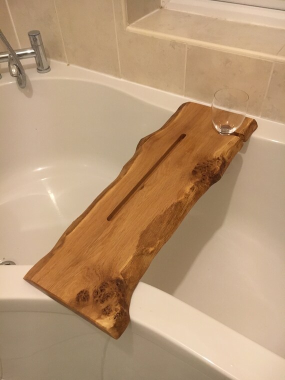 Live Edge Solid Pippy Oak Wood Bespoke Rustic Bath Caddy Tray