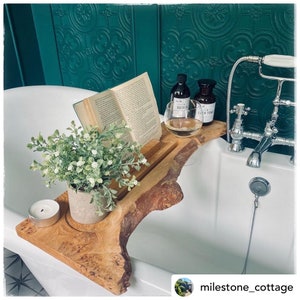 70cms bath board Live Edge Pippy Oak bath caddy , Characterful Rustic solid Wood waney edge Bath Tray, Bathroom shelf Bathtub Board