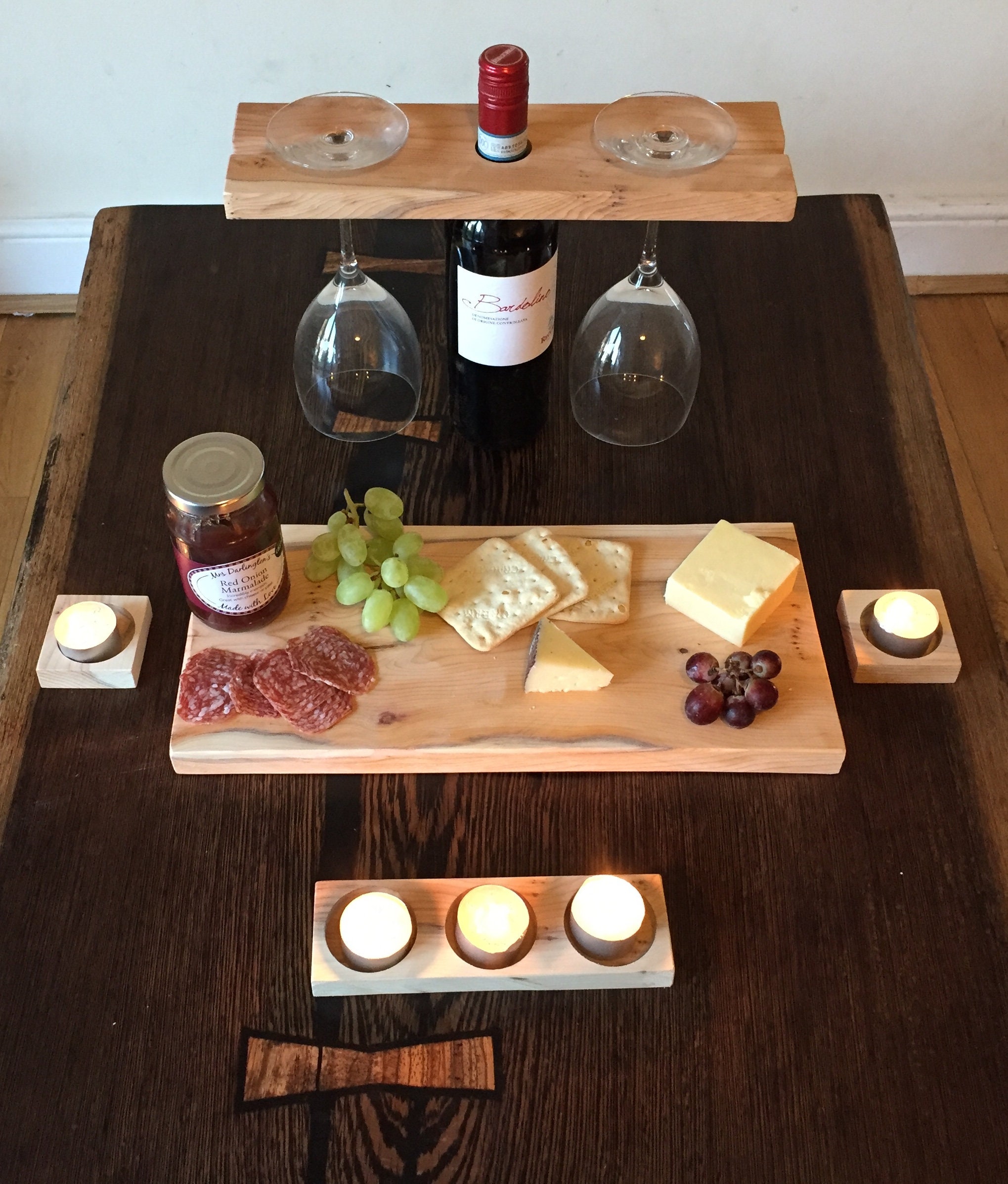 Wine Butler with Charcuterie Board wine display over bottle Etsy