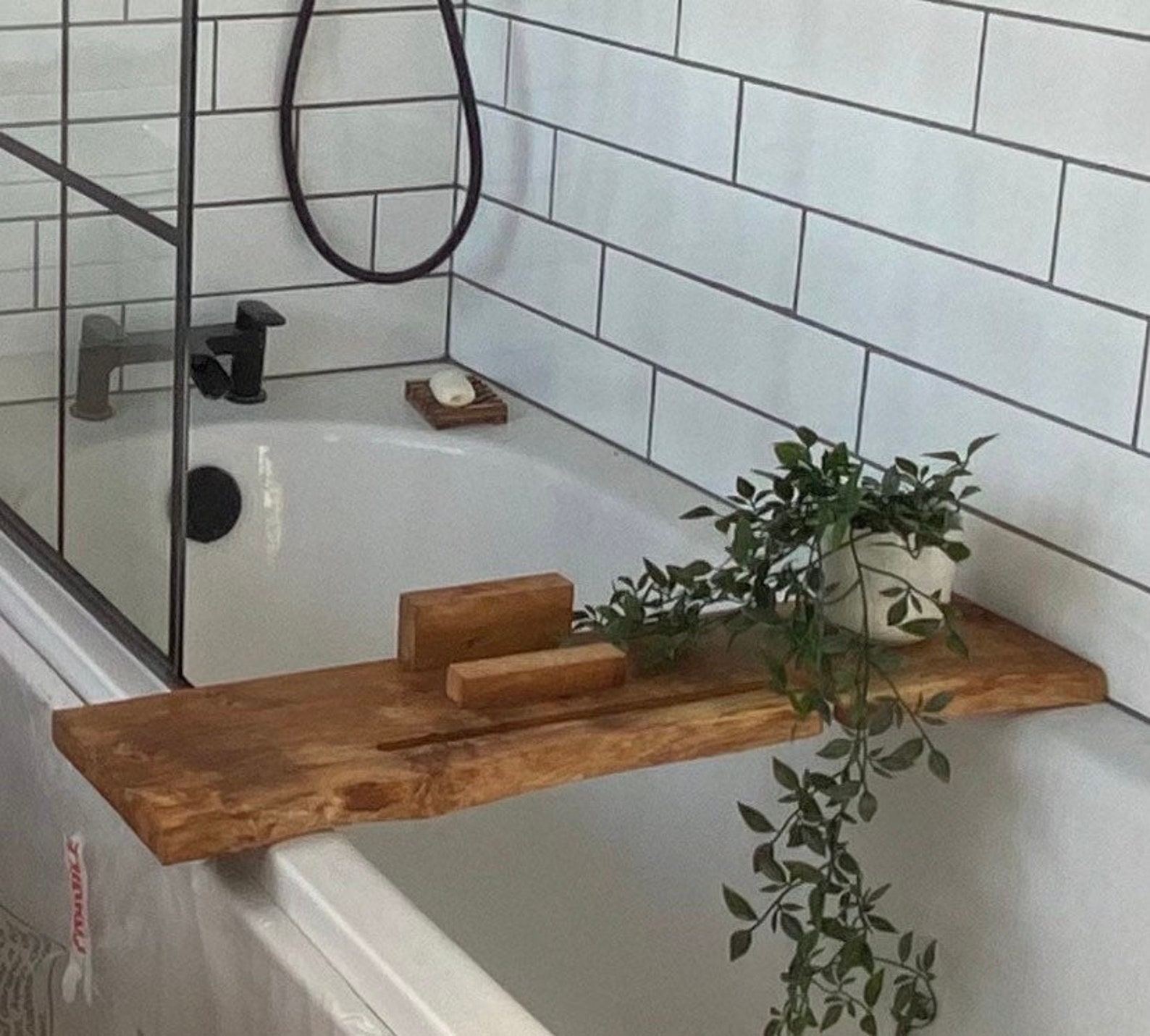 Live Edge Brown Oak Wood Bath Caddy Bespoke Rustic Bath Board Etsy