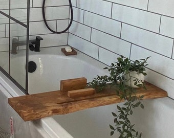 Live Edge Brown Oak wood Bath Caddy, Bespoke Rustic Bath Board, bath Tray, Tablet Holder for the bath,  bathtub caddy, bathroom shelf