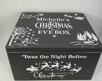 Dark Grey Large Christmas Eve or Christmas Box Hamper lidded solid wood box with lid