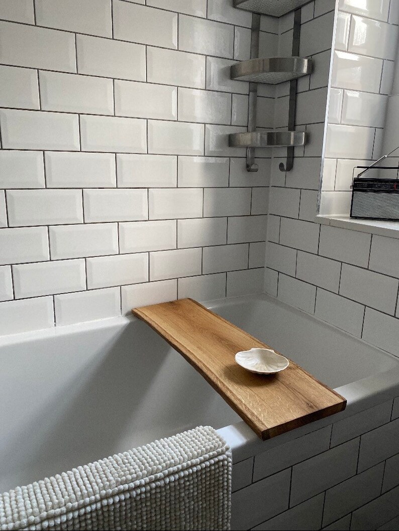 Live Edge Brown Oak Wood Bath Caddy Bespoke Rustic Bath Board Etsy UK