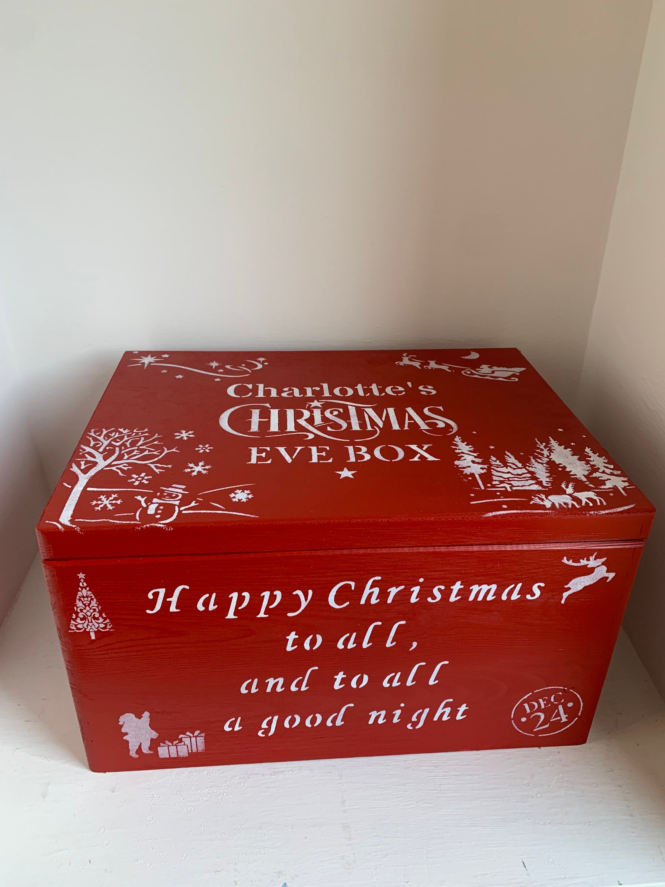 Large Christmas Eve Box lidded solid wood box Etsy