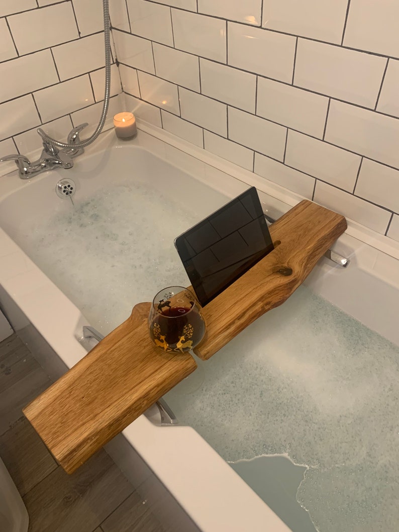 Live Edge Brown Oak wood Bath Caddy Bespoke Rustic Bath Board Etsy