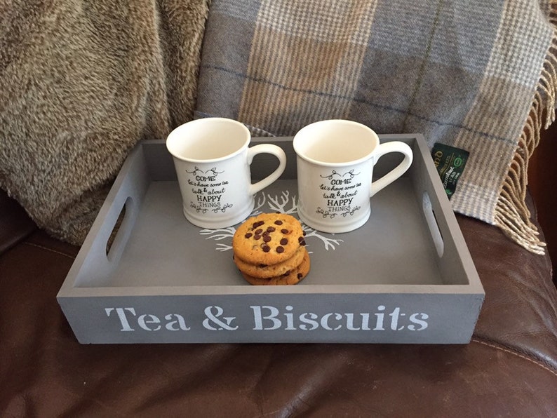 Tea and Biscuits decorative tray bespoke shabby chic wooden Etsy