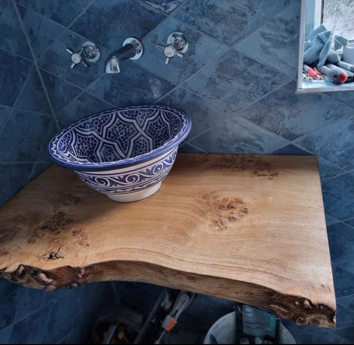 Live Edge Bathroom Vanity Shelf, Pippy Oak Solid Wood Character