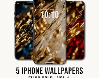 iPhone Wallpaper Pack, Fluid Gold Vol. 1, Gold Background, iOS Lock Screen