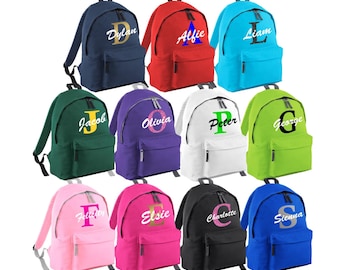 Personalised Kids Initial Colour Backpack Any Name Boys Girls Toddler School Nursery Bag