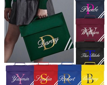 Personalised Book Bag Classic Colour Script Initial Back to School Boys Girls Childrens Name Custom Bookbag Music Folder