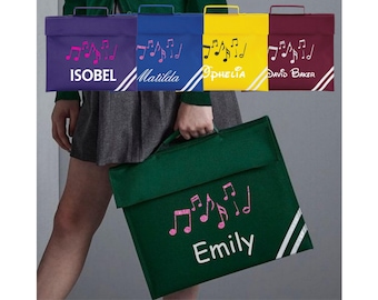 Personalised Music Book Bag Classic Back to School Boys Girls Childrens Name Custom Bookbag Musical Folder