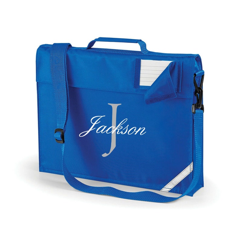 Personalised Book Bag Junior with Strap Script Initial Boys Girls Back to School Childrens Name Music Bookbag Royal Blue