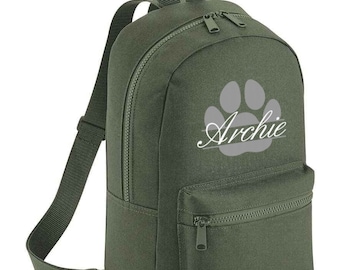 Personalised Dog Bag Backpack Puppy Gift Rucksack Split Paw Design Training Toys and Treats