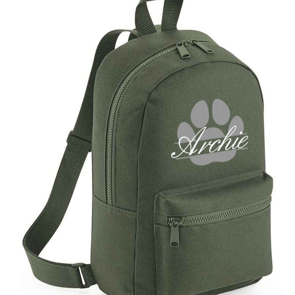 Personalised Dog Bag Backpack Puppy Gift Rucksack Split Paw Design Training Toys and Treats