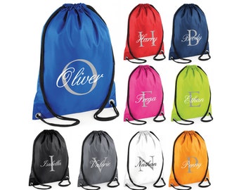 Personalised Name Script Initial Drawstring Back to School Gym Bag Girls Boys Forest Dance Bag PE Pump Nursery Preschool Bag