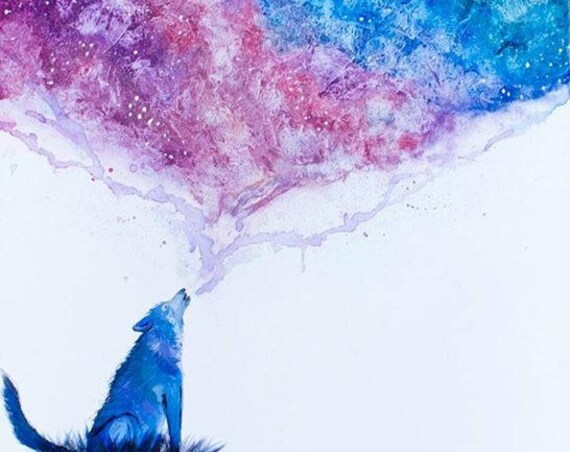 Watercolor Galaxy Wolf Print