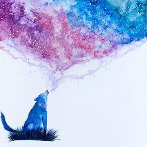 Watercolor Galaxy Wolf Print