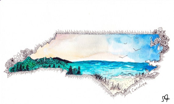 North Carolina watercolor print