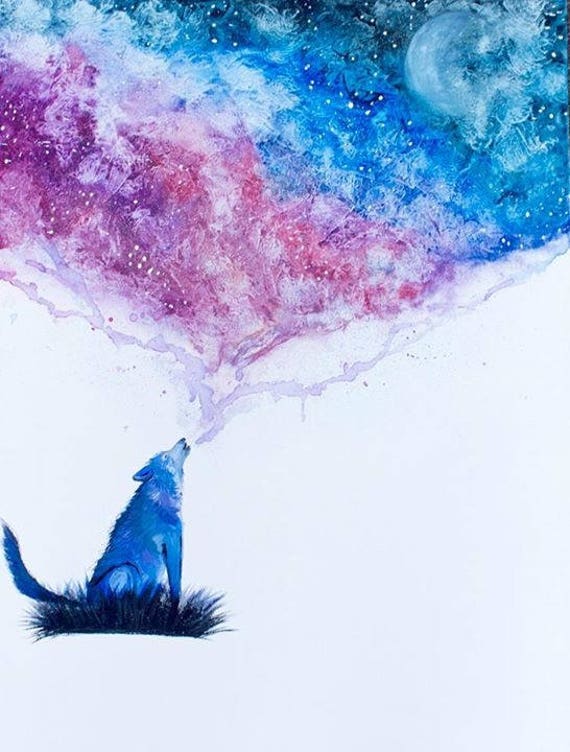 Watercolor Galaxy Wolf Print