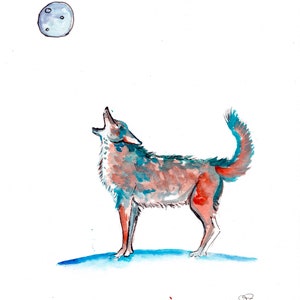 Impression aquarelle minuscule Coyote