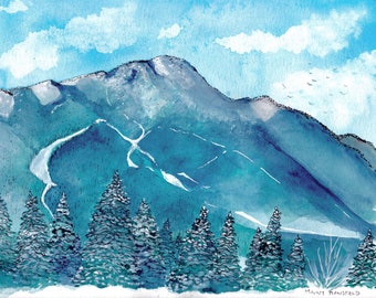 Mount Mansfield, Stowe acuarela y tinta impresa