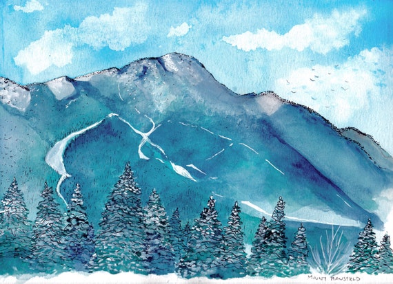 Mount Mansfield, Stowe watercolor and ink print