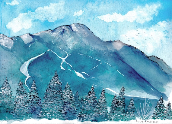 Mount Mansfield, Stowe watercolor and ink print