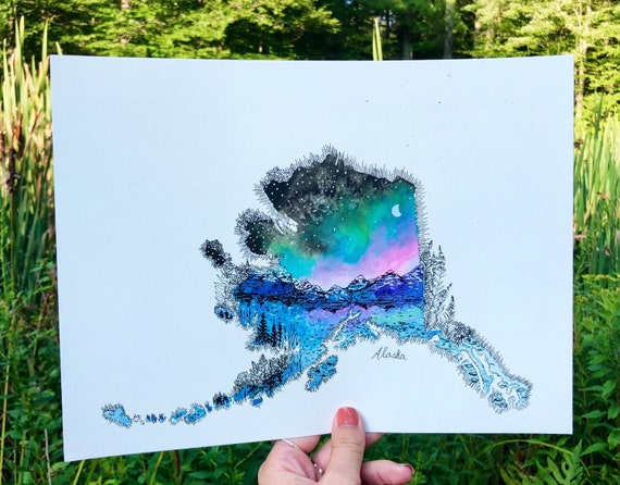 Print of Alaska watercolor illustration