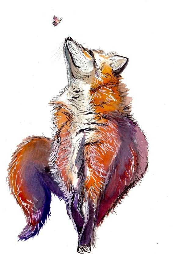 Watercolor and Ink Fox Reproduction Print