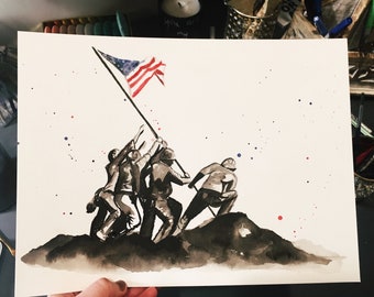 Das Hissen der Flagge auf Iwo Jima inspirierter Druck