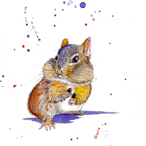 Watercolor and ink Chipmunk reproduction print